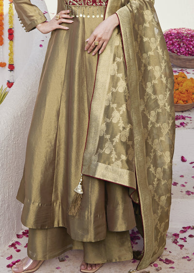 Beige Tissue Anarkali with Banaras Dupatta
