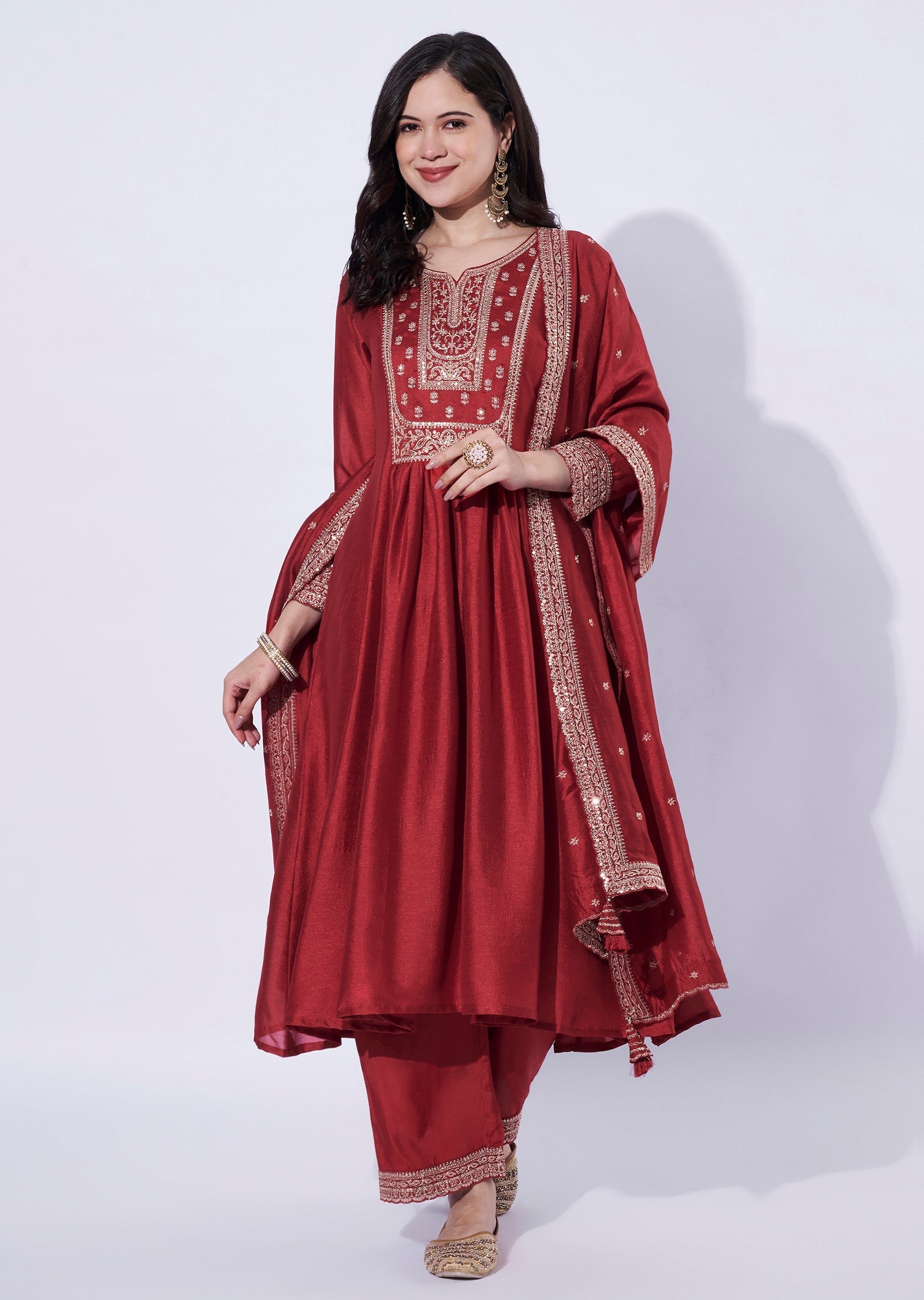 Red Tissue Anarkali Suit