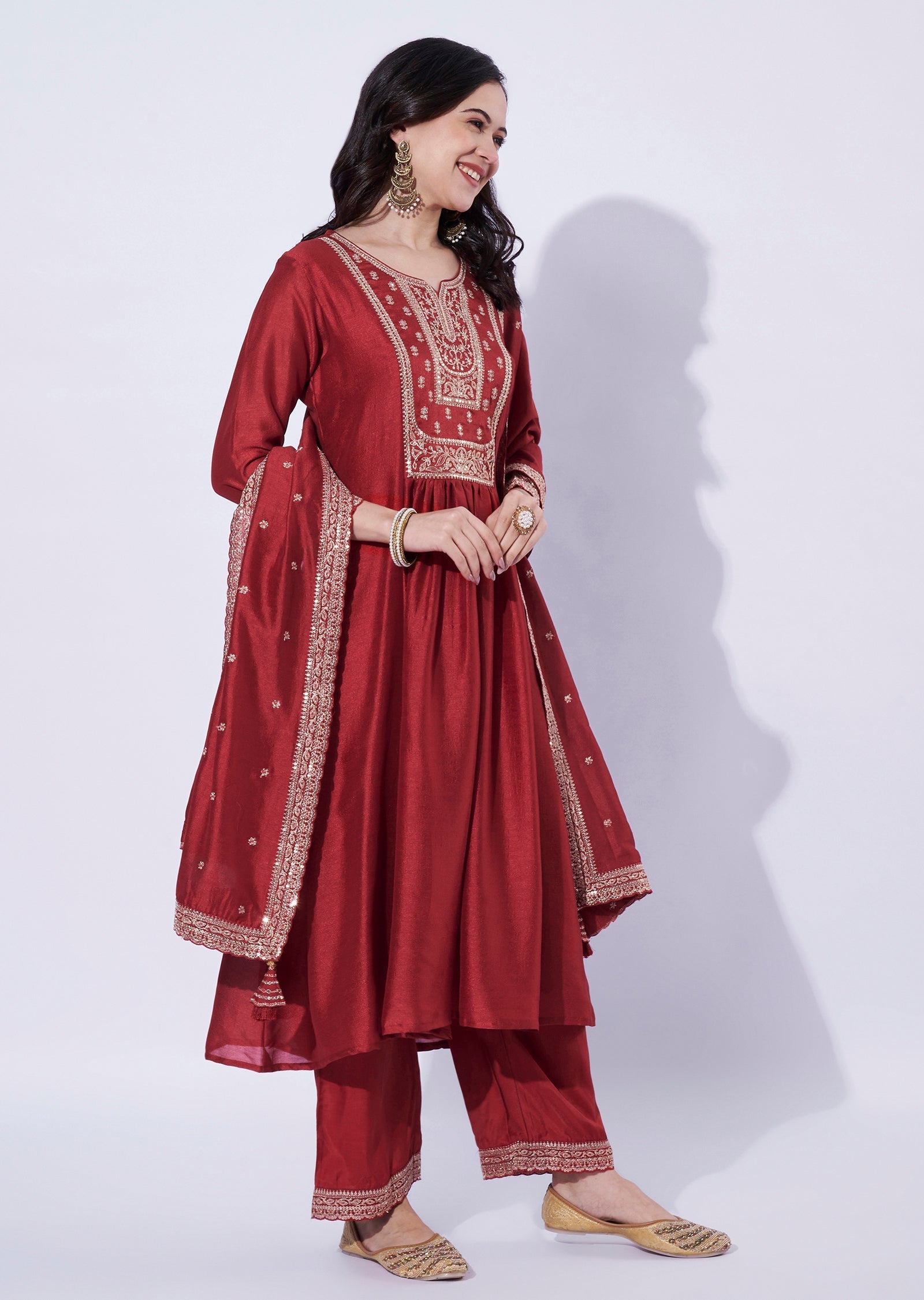 Red Tissue Anarkali Suit