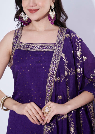 Purple Tissue Straight Cut Suit