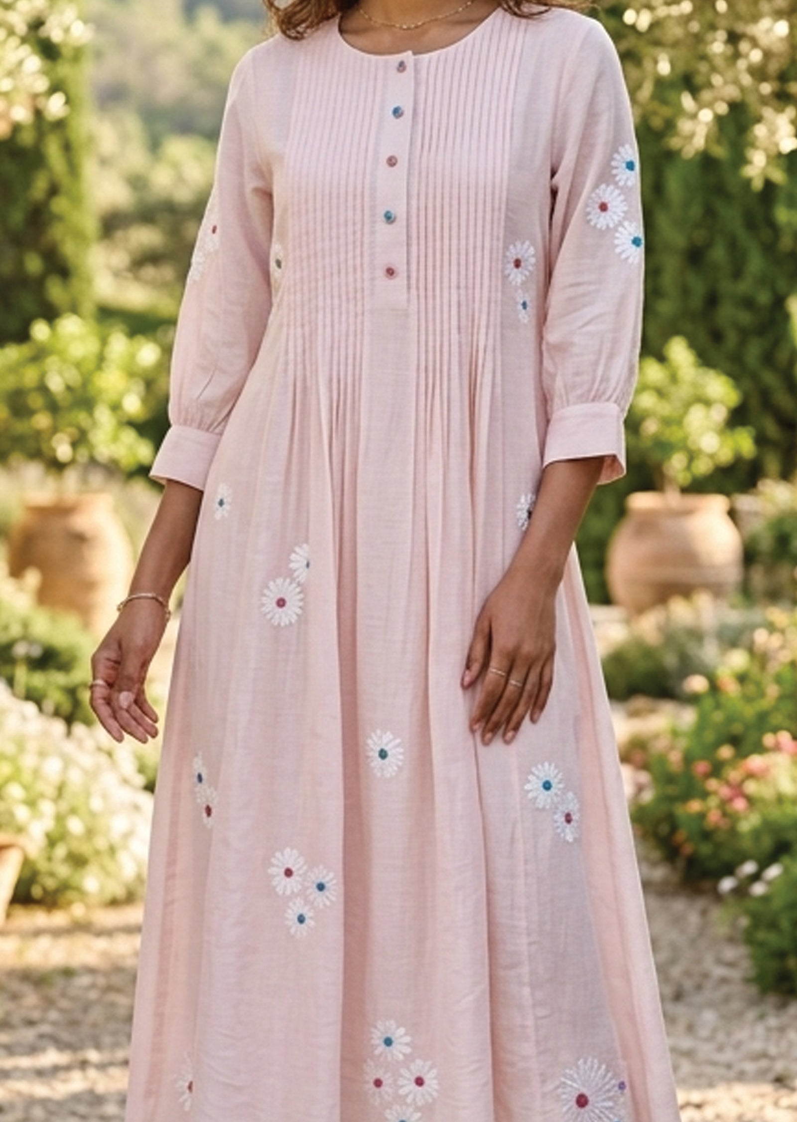 Peach Linen Georgette Frock Kurti