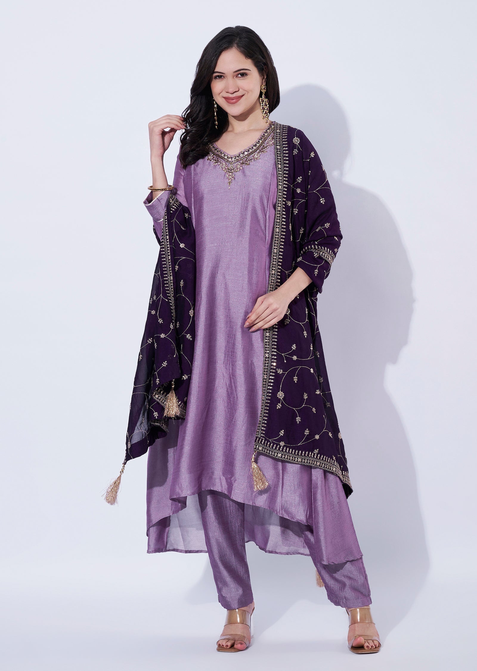 Lavender Tissue Anarkali Suit