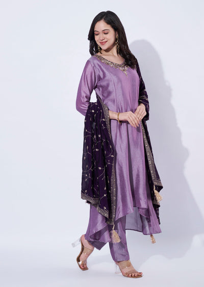 Lavender Tissue Anarkali Suit