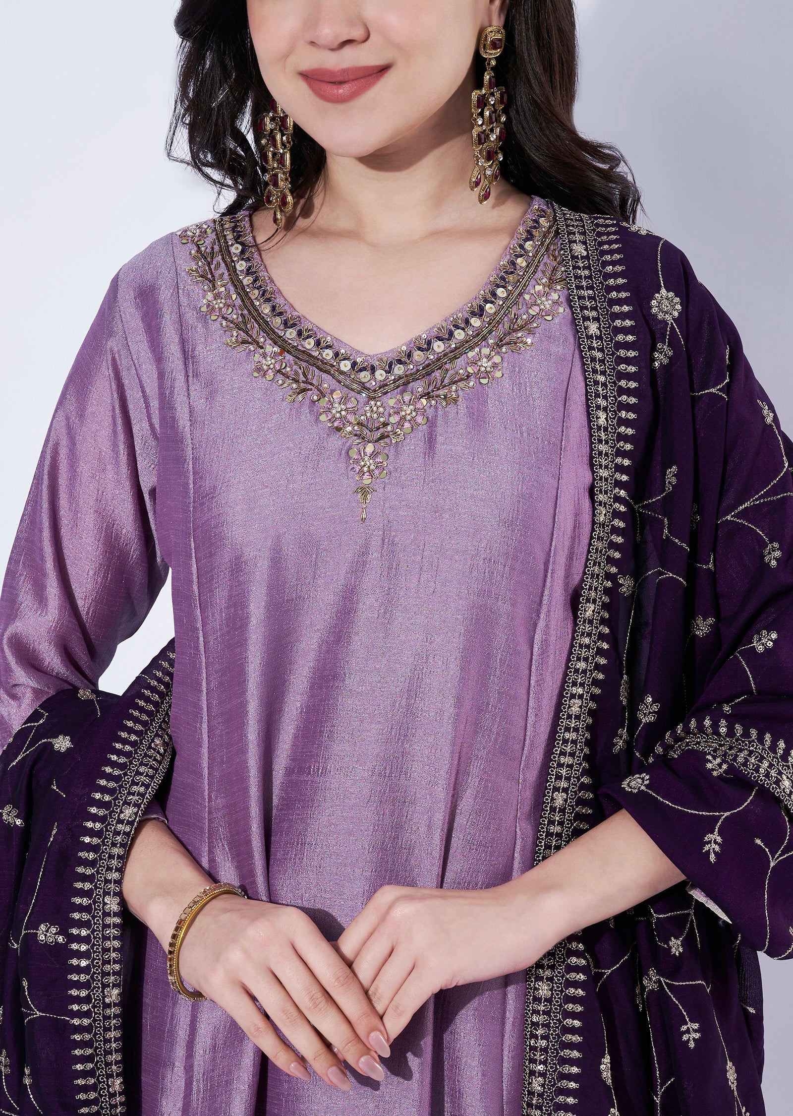 Lavender Tissue Anarkali Suit