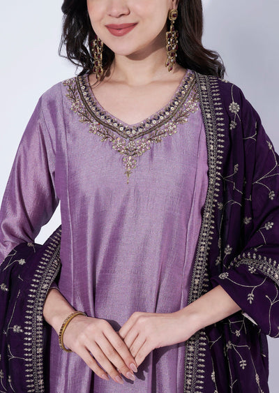 Lavender Tissue Anarkali Suit