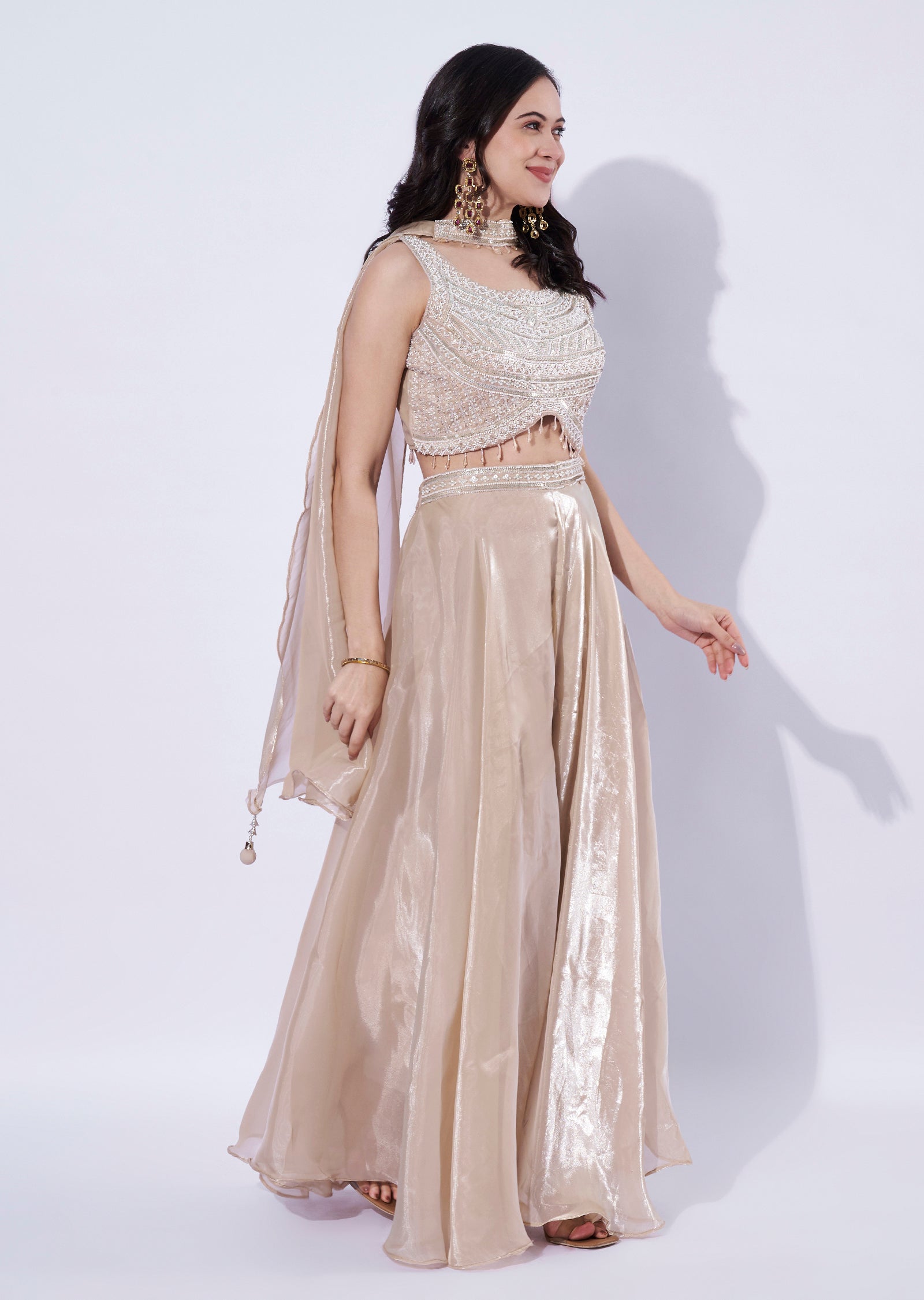 Beige Indo western Palazzo Set