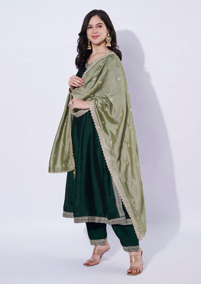 Bottle Green Georgette Anarkali Suit
