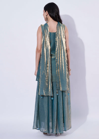 Sea Green Indo western Palazzo Set