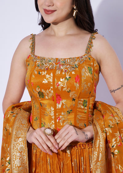 Orange Tissue corset Blouse with Palazzo & Banaras Dupatta