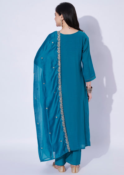 Blue Mul Chanderi Anarkali