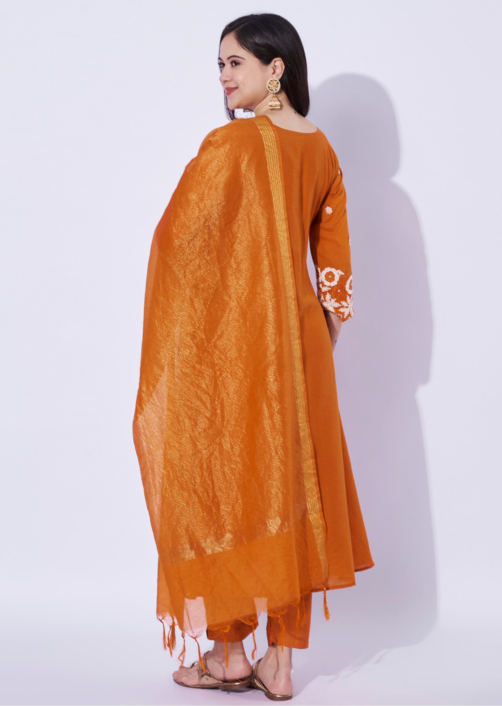 Rust Mul Chanderi Anarkali Suit