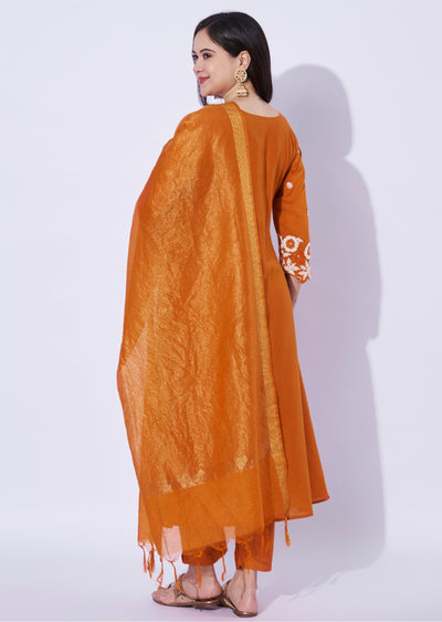 Rust Mul Chanderi Anarkali Suit