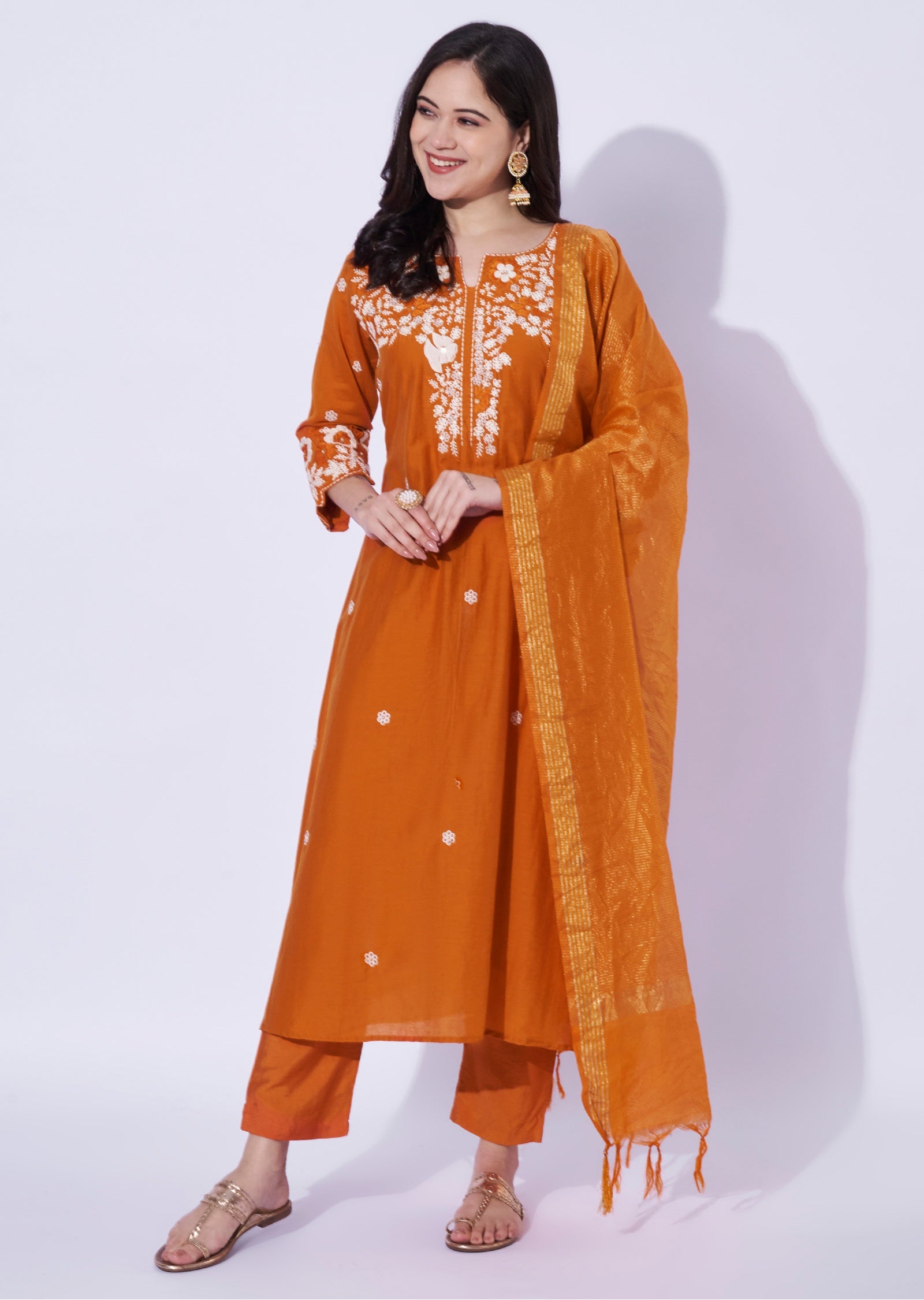 Rust Mul Chanderi Anarkali Suit