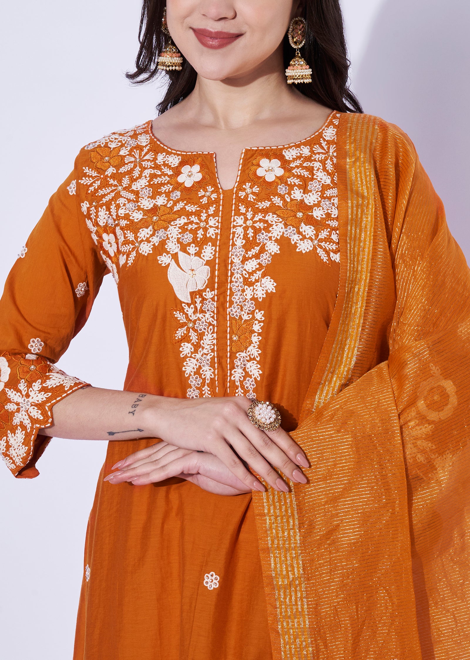 Rust Mul Chanderi Anarkali Suit