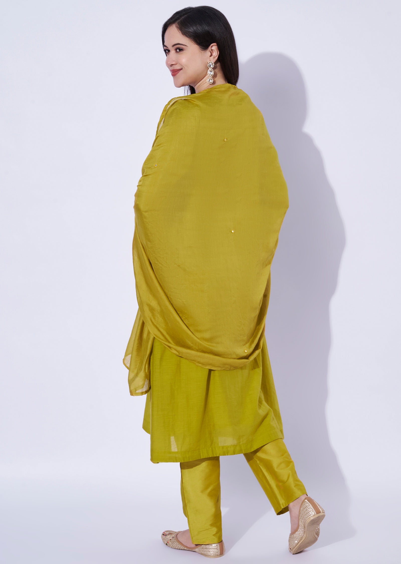 Lime Green Mul Chanderi Anarkali Suit