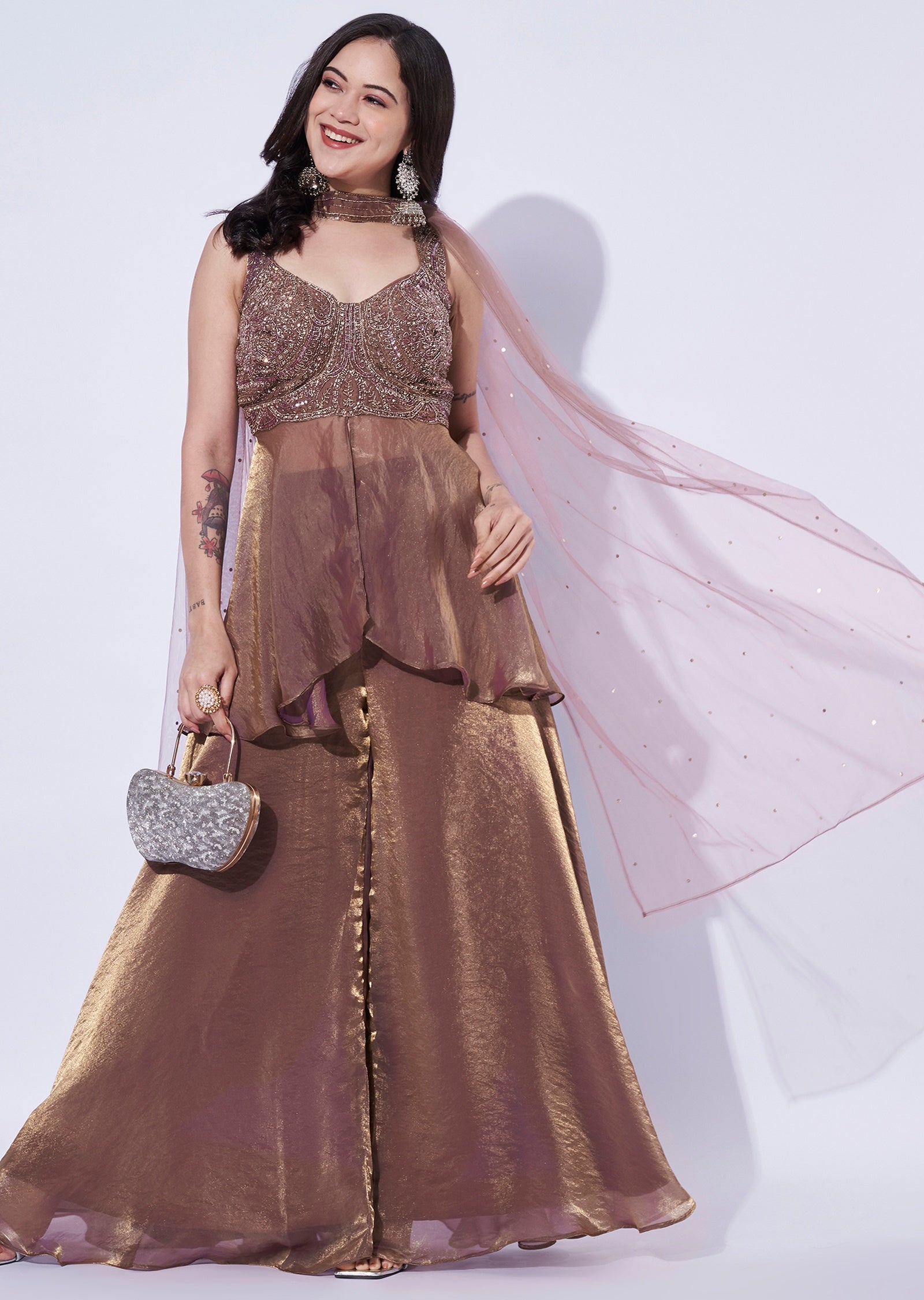 Brown jimichoo Sharara Set