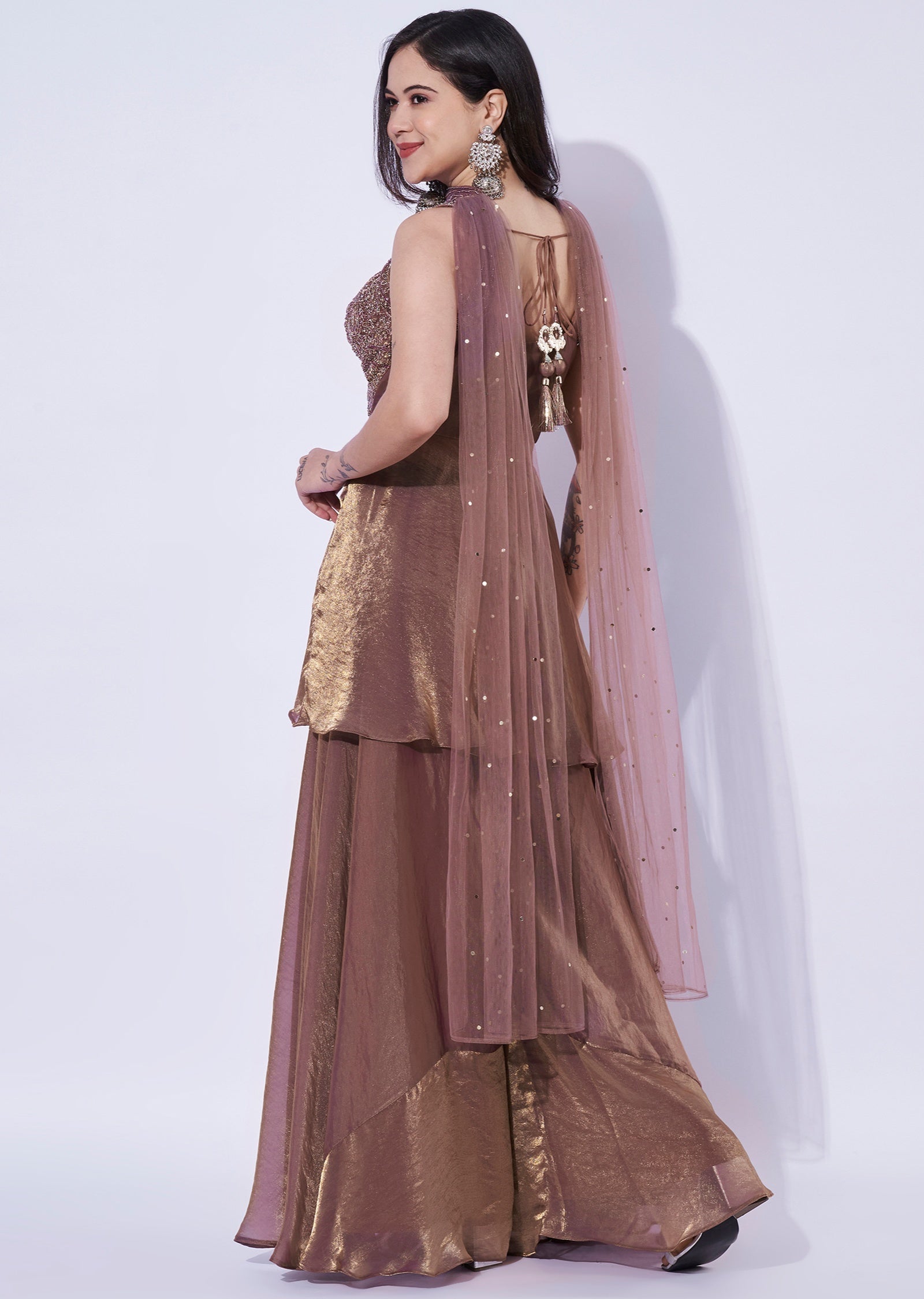 Brown jimichoo Sharara Set