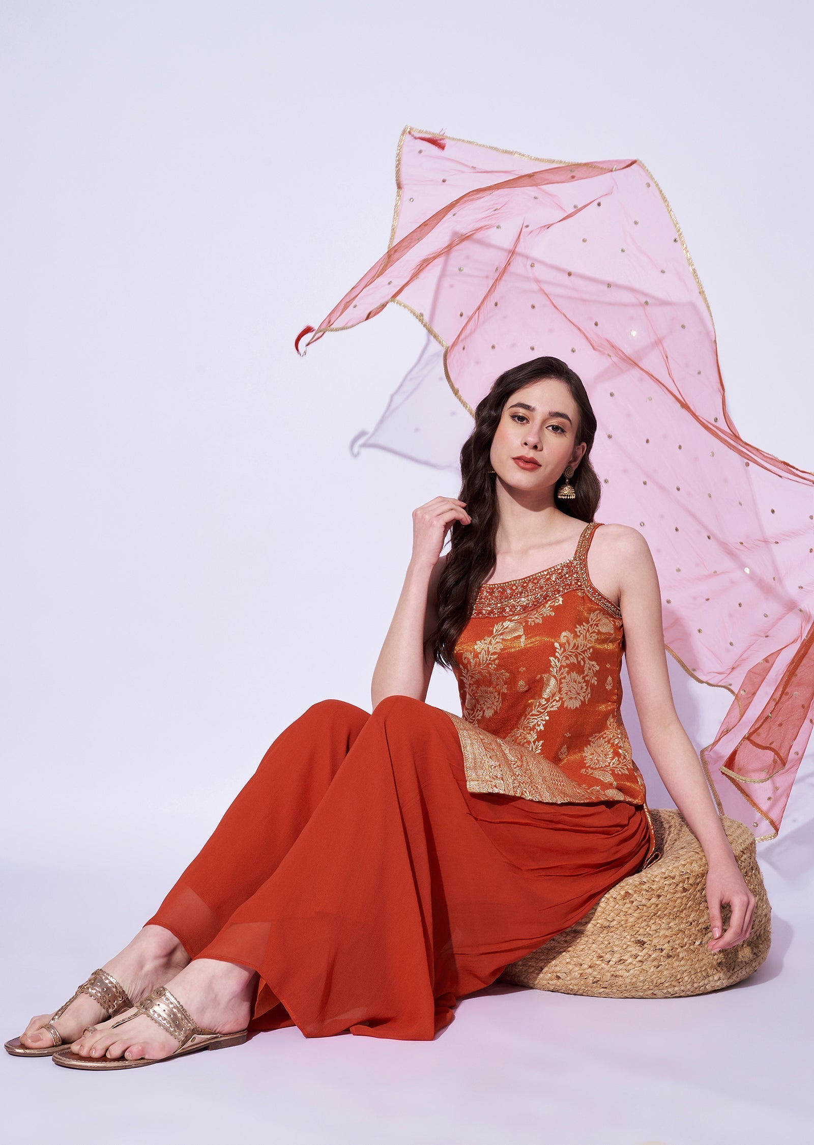 Rust Tissue Sharara Set