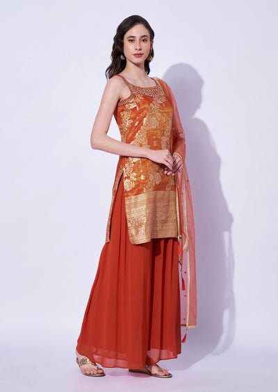 Rust Tissue Sharara Set