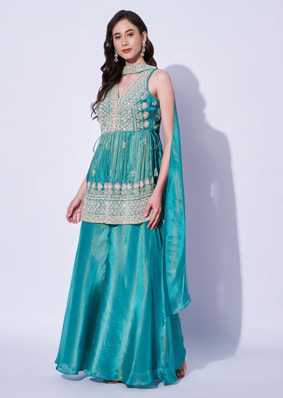 Dusty Blue Tissue Sharara Set