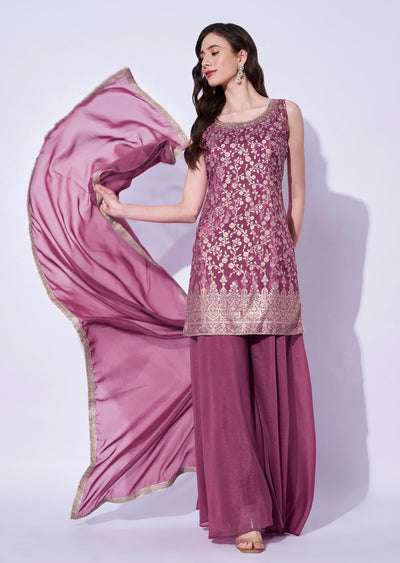 Onion Pink Silk Sharara Set