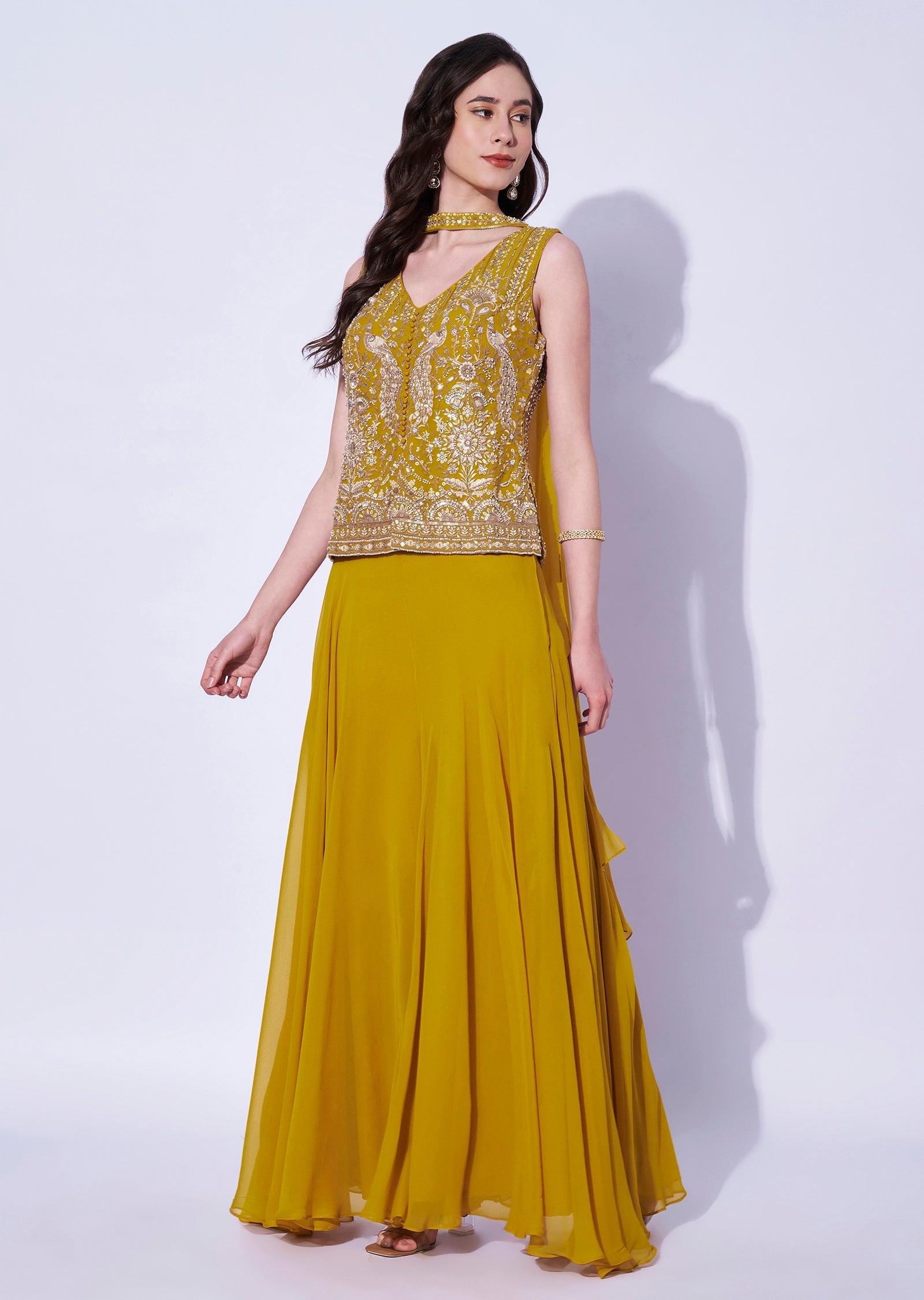 Mustard Georgette Sharara Set