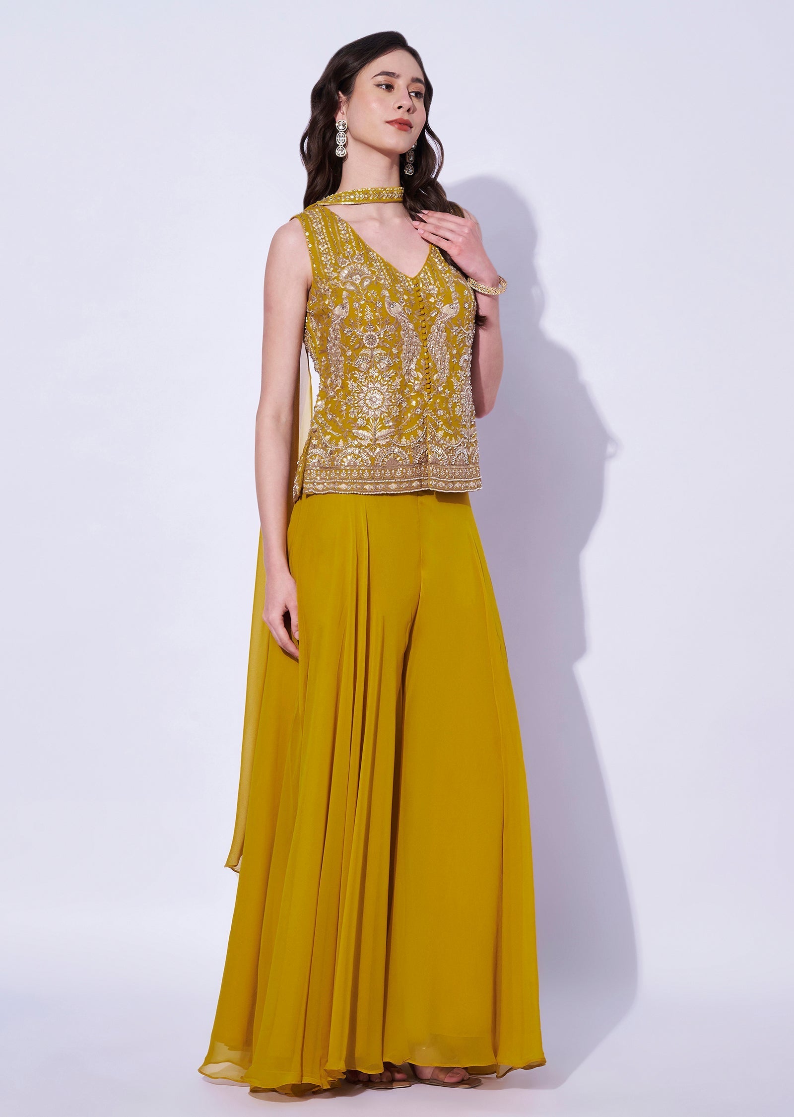 Mustard Georgette Sharara Set