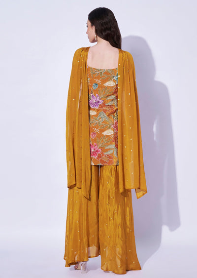 Mustard Silk Sharara Set