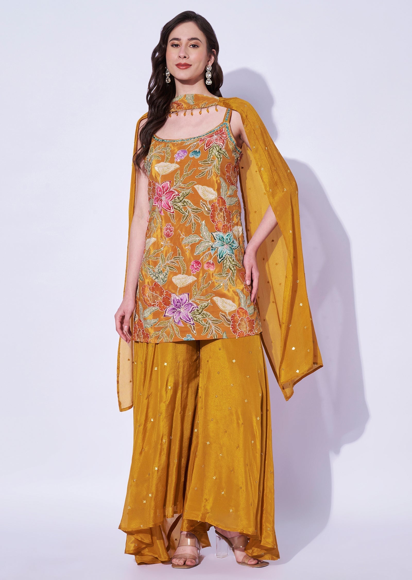 Mustard Silk Sharara Set