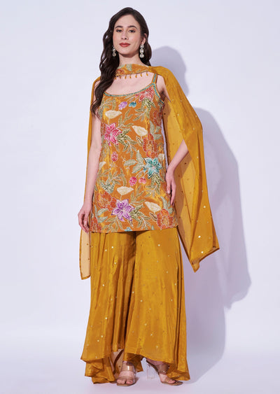 Mustard Silk Sharara Set