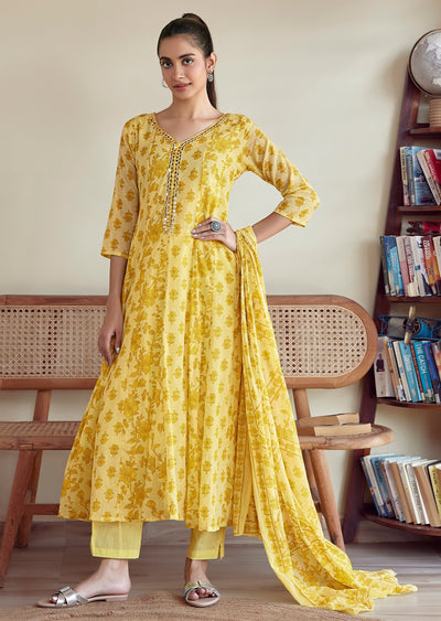Yellow cotton Anarkali