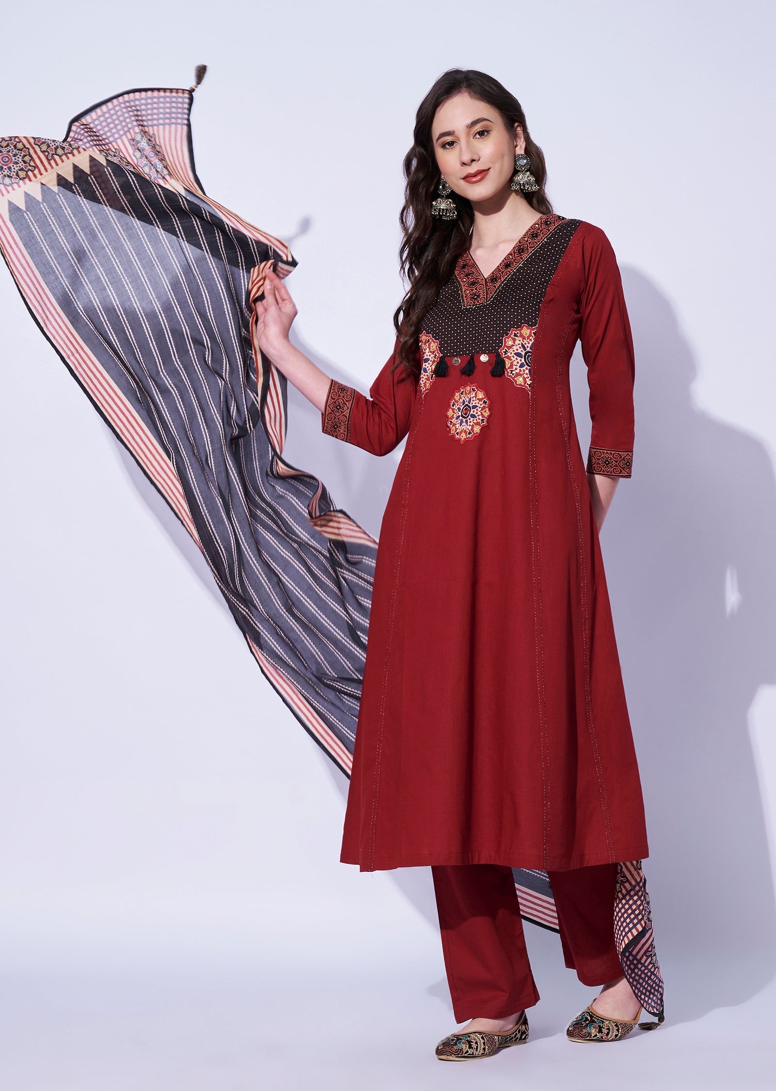 Maroon Cotton Anarkali