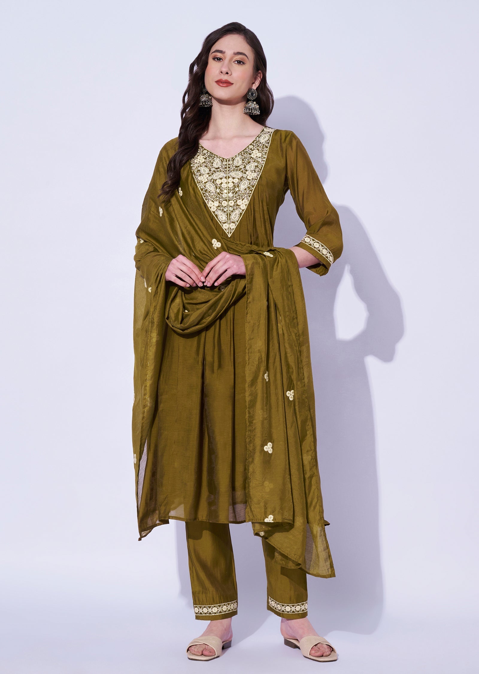 Dark Mustard Russian Silk Anarkali