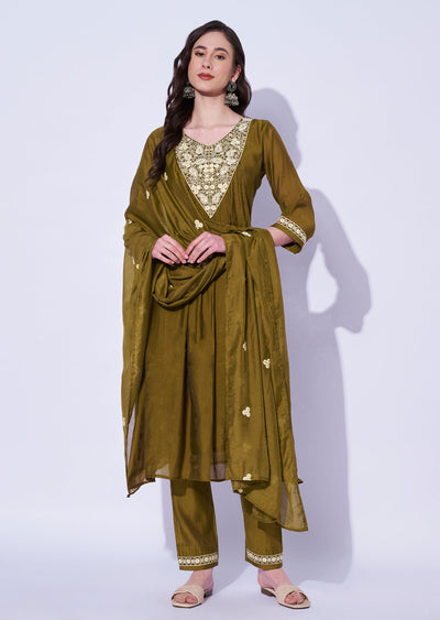 Dark Mustard Russian Silk Anarkali