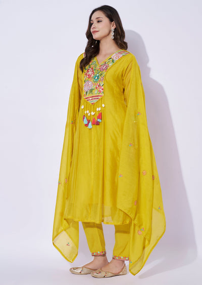 Yellow Chanderi Anarkali Set
