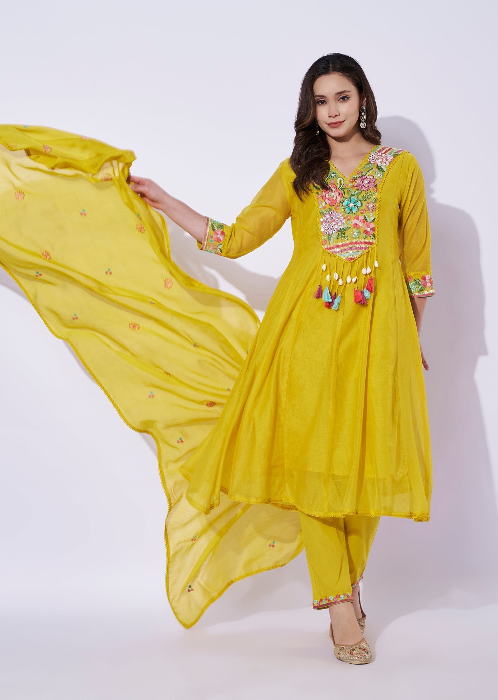 Yellow Chanderi Anarkali Set