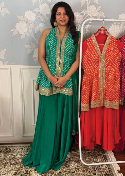 Rama Green Chinnon Sharara Set