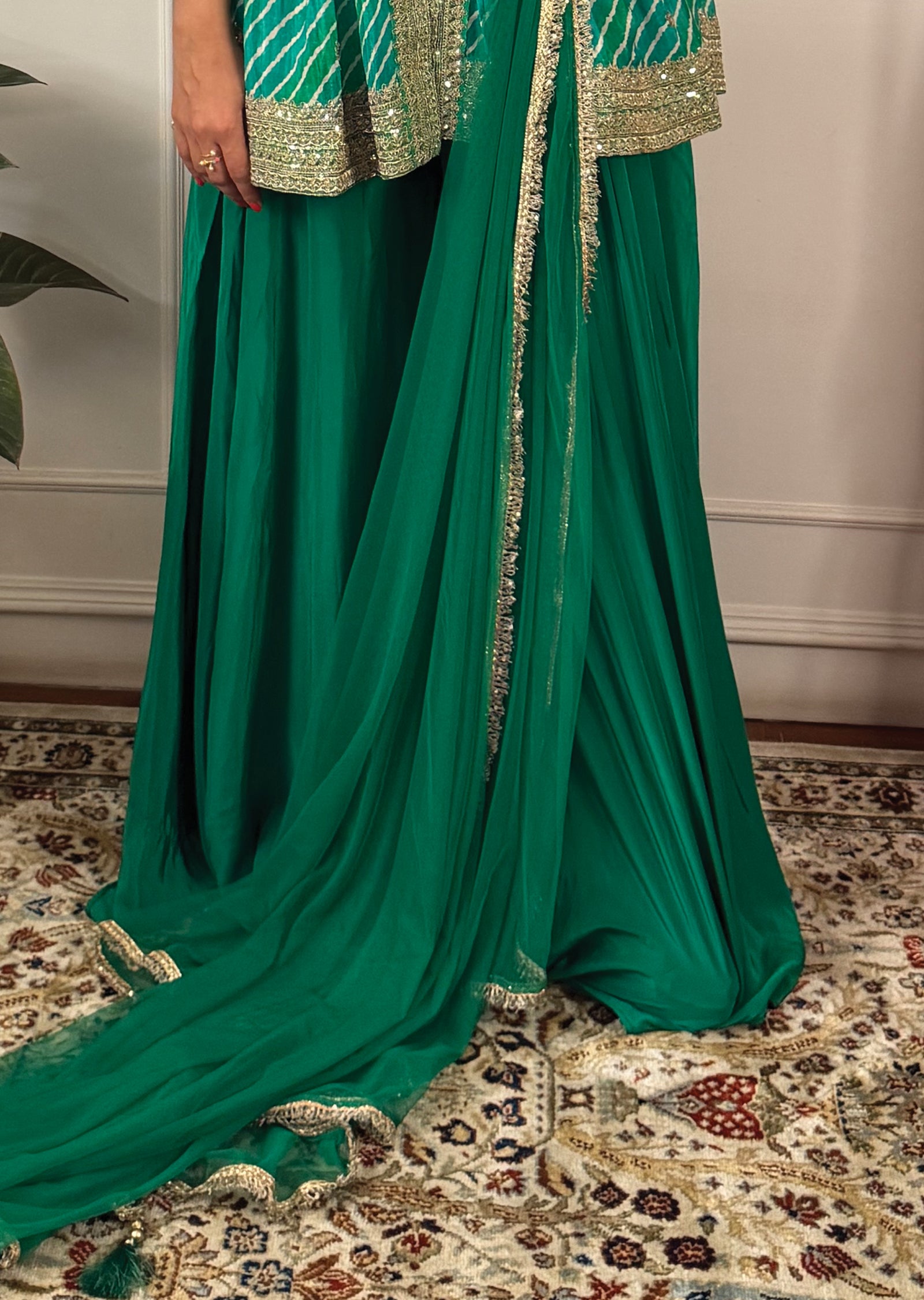 Rama Green Chinnon Sharara Set