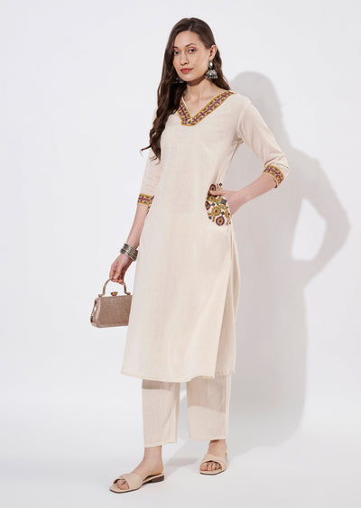 Beige Cotton Straight cut set