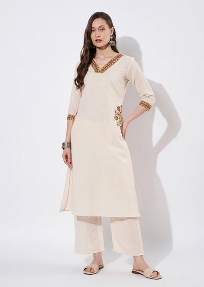 Beige Cotton Straight cut set