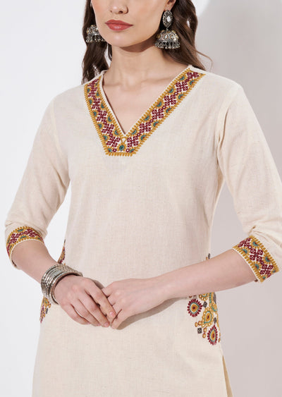 Beige Cotton Straight cut set