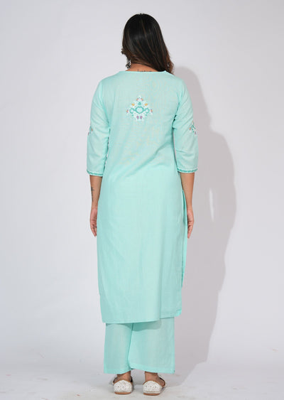Light Green Cotton Straight cut Kurti set