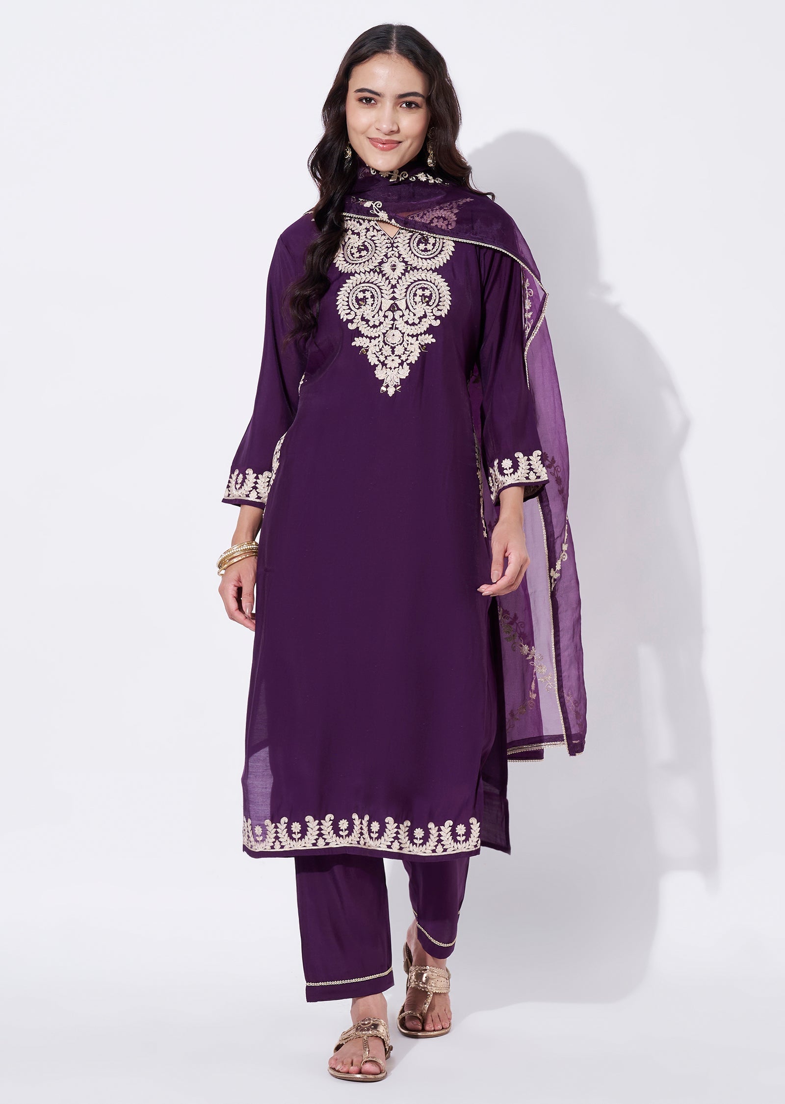 Purple Silk Straight cut Suit
