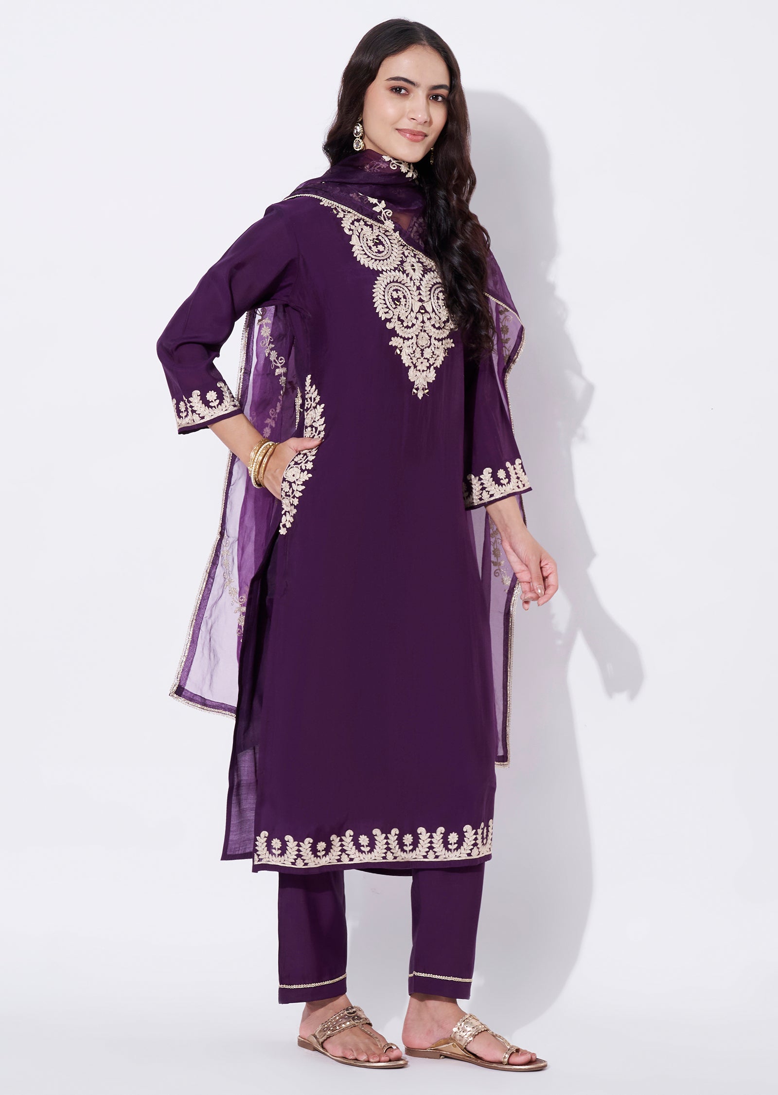 Purple Silk Straight cut Suit