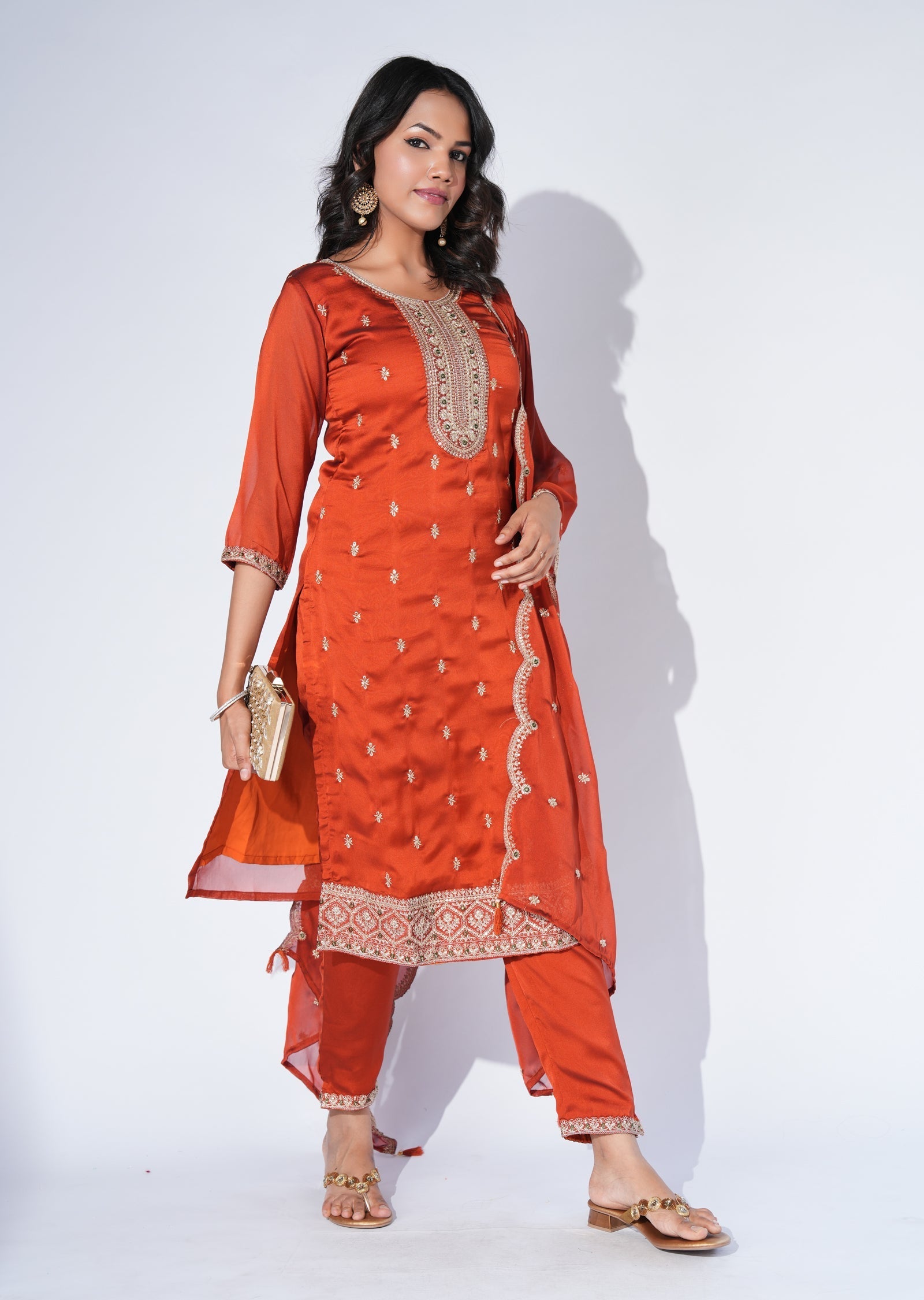 Rust Silk Straight cut Suit