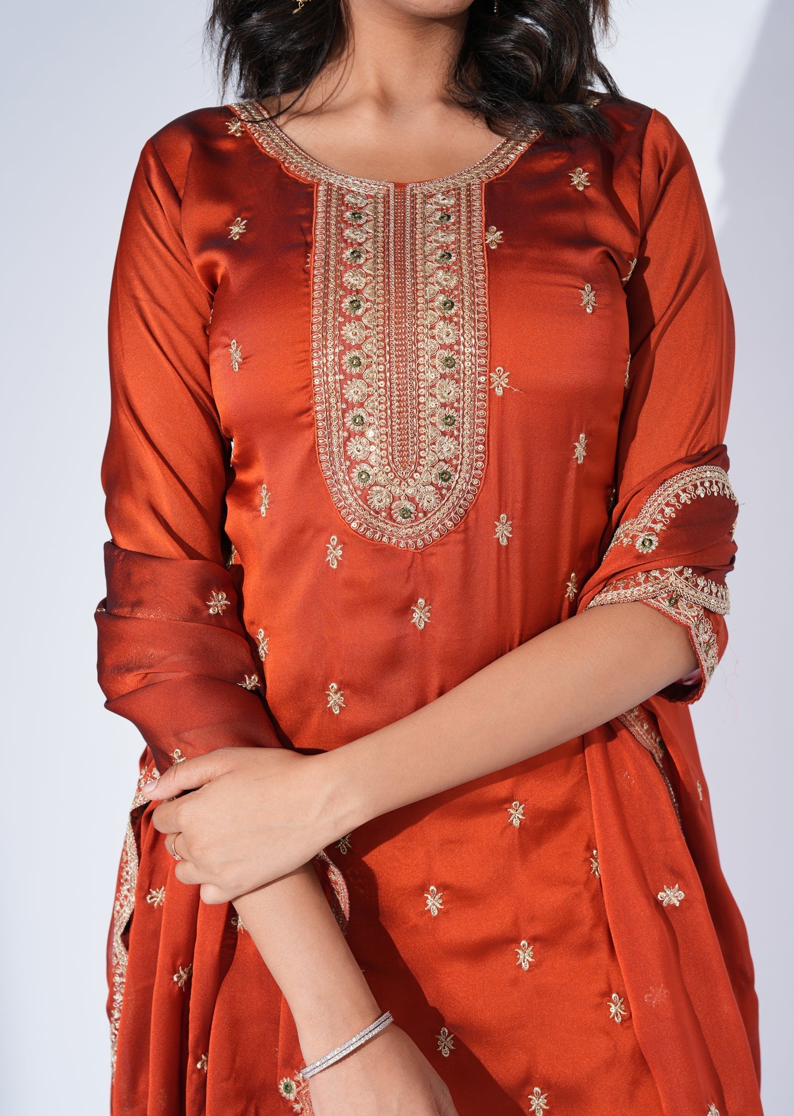 Rust Silk Straight cut Suit