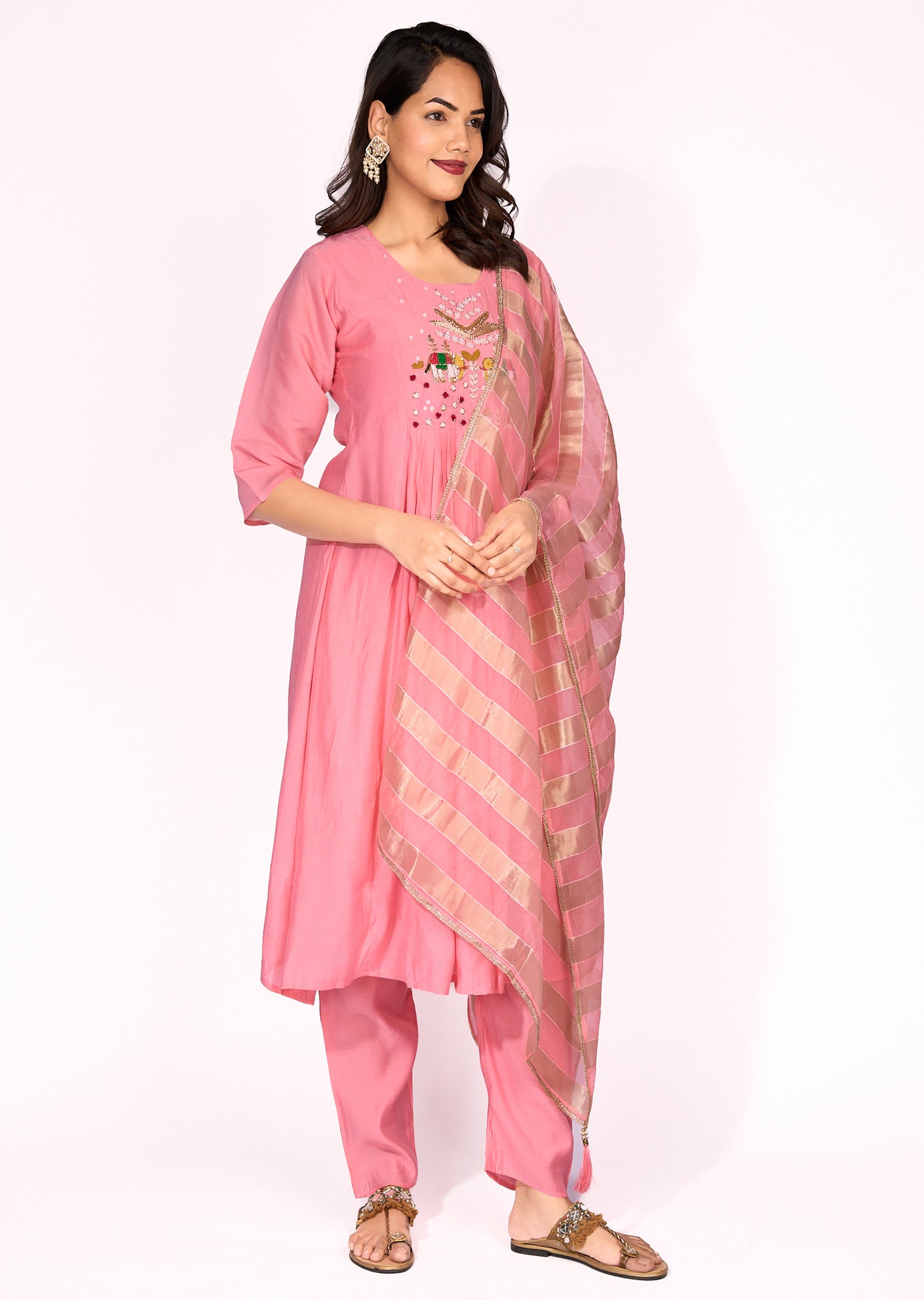 Pink Mul Chanderi Anarkali Suit