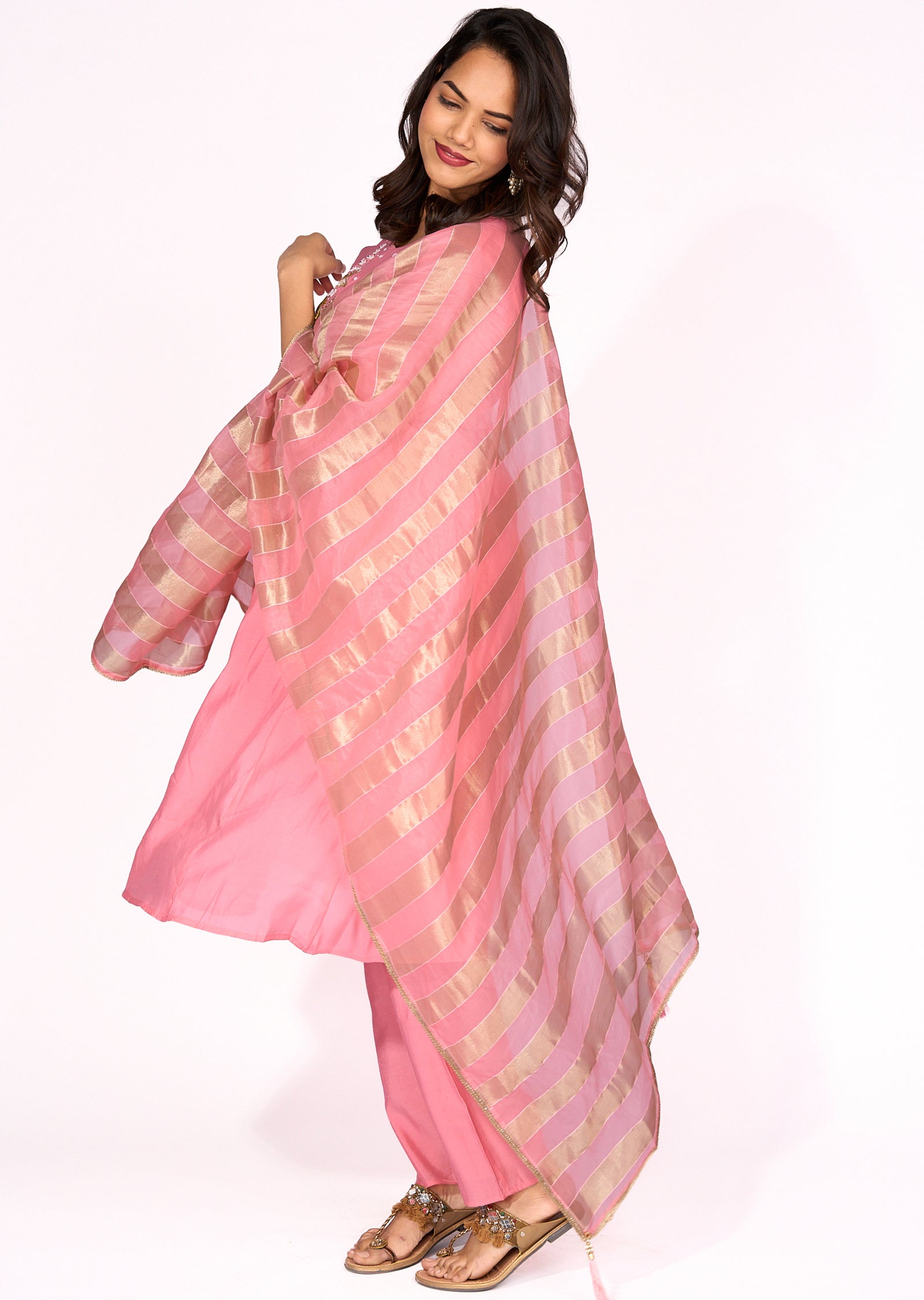 Pink Mul Chanderi Anarkali Suit