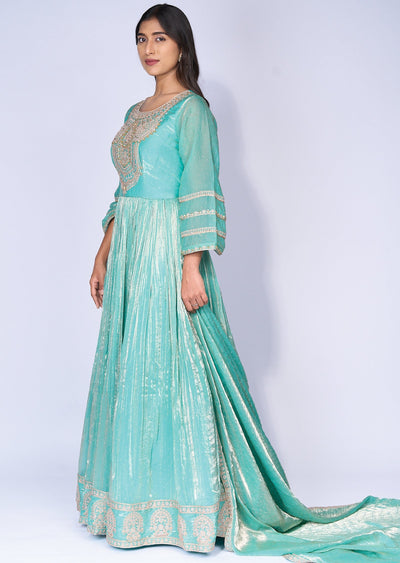 Aqua Anarkali set(No Bottom)
