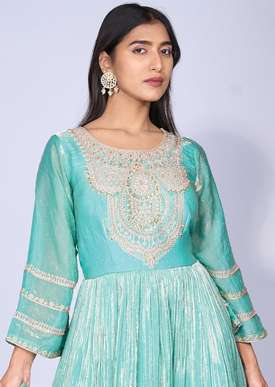 Aqua Anarkali set(No Bottom)